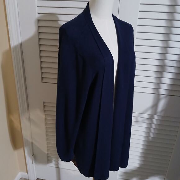 Chico's Sz3 US XL Navy Open Long-sleeved Cardigan Sweater Printed Crepe Back - Picture 1 of 7